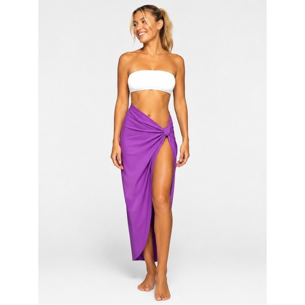 SKIMS Recycled Swim Sarong Skirt Knot‎ Front Drape Violet 3X